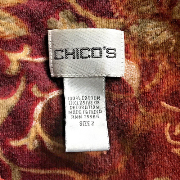 Chico's Long Sleeve Orange Fall Leaf Shirt Size 2 - Picture 7 of 7